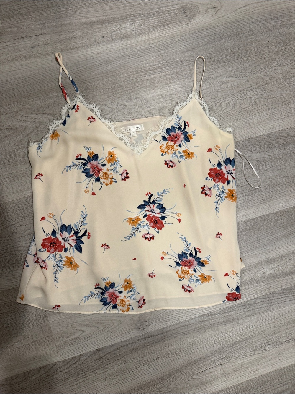 nine britton Cream Floral Lace-Trim Cami
